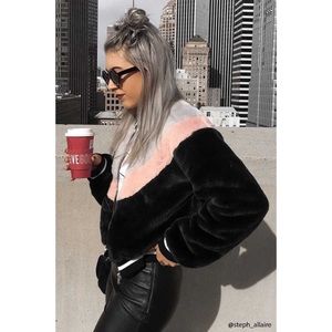 NWT Faux Fur Chevron Colorblock Bomber Jacket